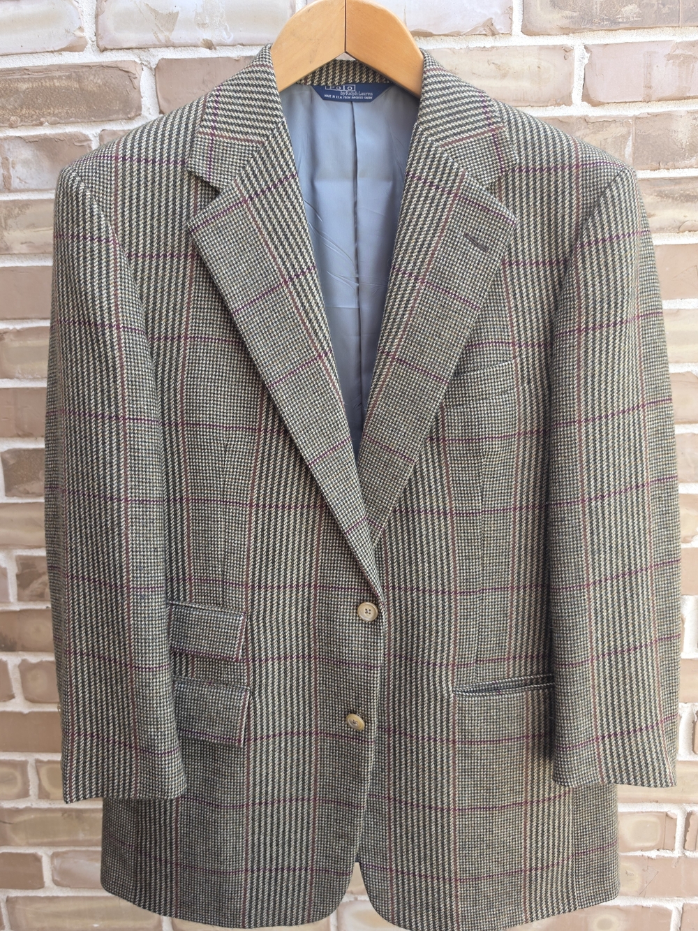 Vintage Polo Ralph Lauren Blazer 40R Wool Alpaca Plaid Made USA Sport Coat Tweed